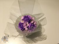 Mýdlová kytice v imitaci křišťálové misky fialová Dubový skřítek