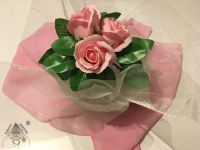 Mýdlová kytice v imitaci křišťálová misky  růžová