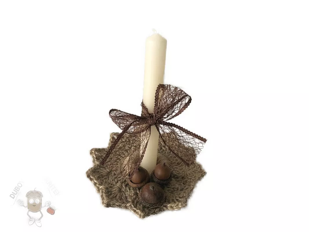 Háčkovaný jutový svícen - přírodní elegance podzimu