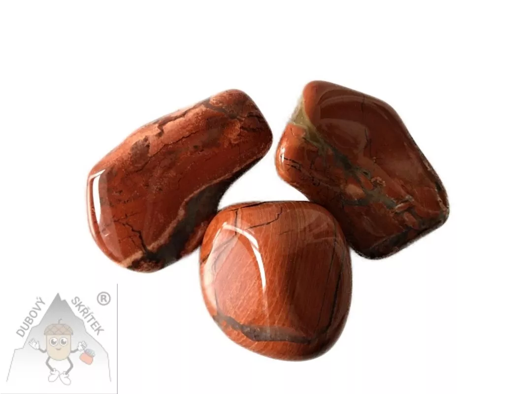 Tromlovaný jaspis brekciový – červenohnědý přírodní kámen s žilkami