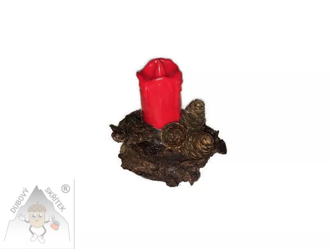 Malý svícen s červenou svíčkou- teplo Vánoc v přírodním stylu