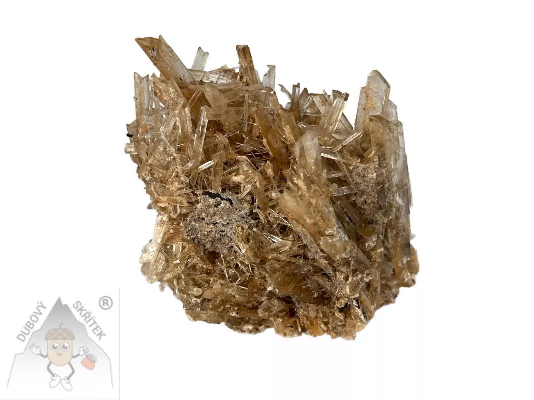 Sádrovec – přírodní minerál s krystalickou strukturou v hnědo-zlatavých odstínech