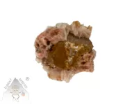 Vanadinit – přírodní minerál se zlatavými krystaly na růžovém podkladu