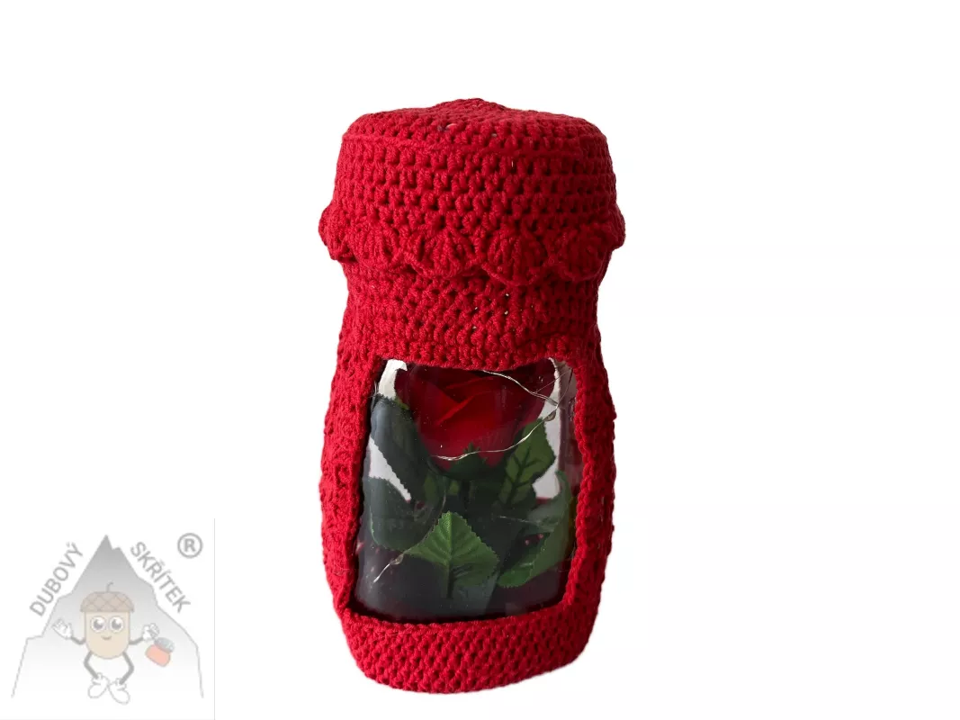 Mýdlová růže ve sklenici se světýlky červená- Kouzlo večera