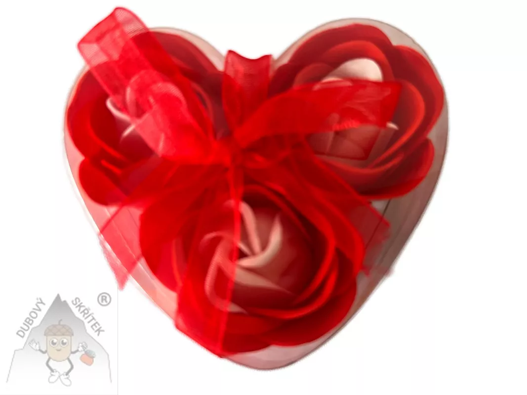 Mýdlové růže v srdíčku – červená dárková sada