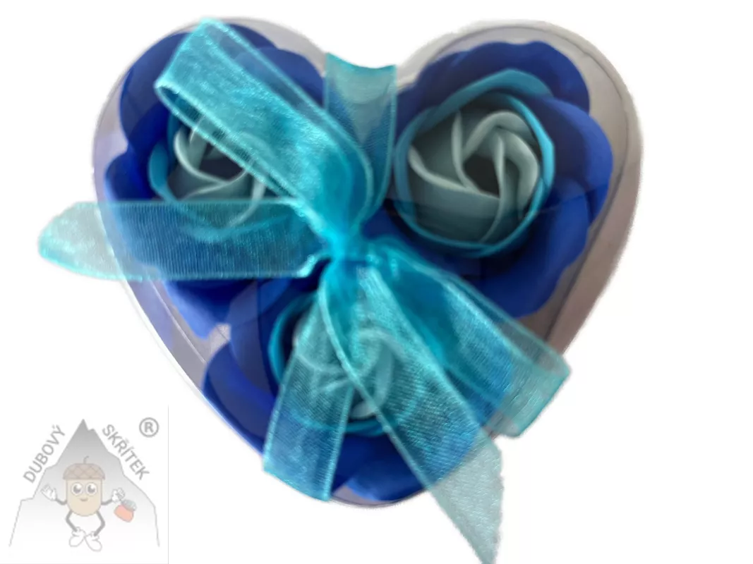 Mýdlové růže v srdíčku – modrá dárková sada