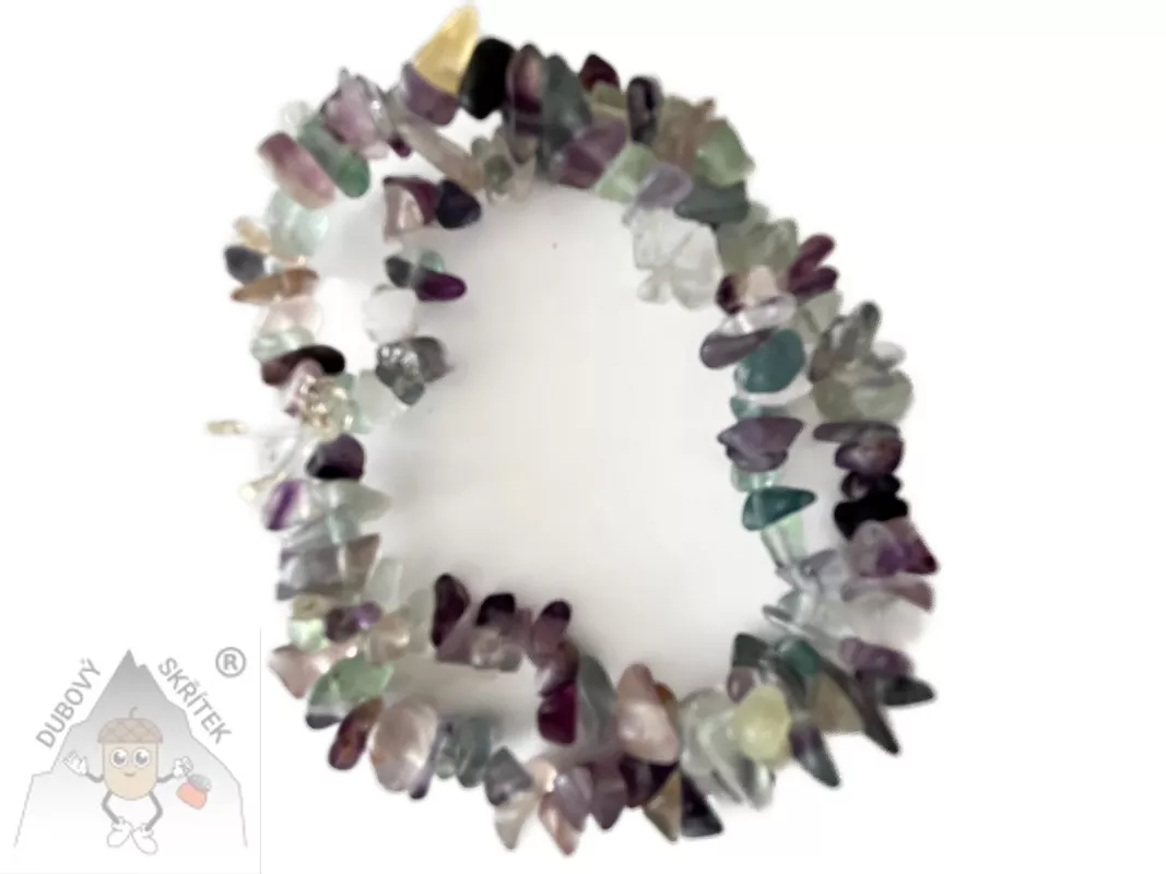 Náramek z fluoritu – sekané barevné kameny na elastické gumičce