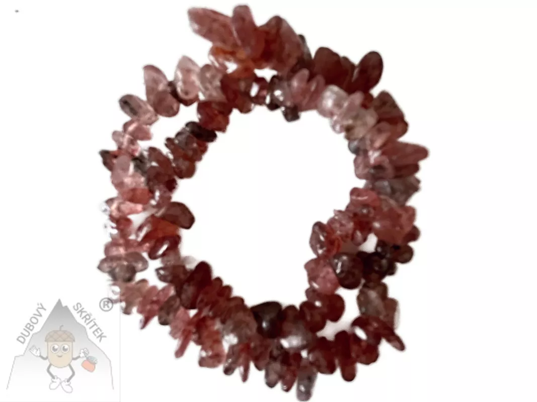 Pružný náramek z jahodového křemene ze sekaných přírodních kamínků