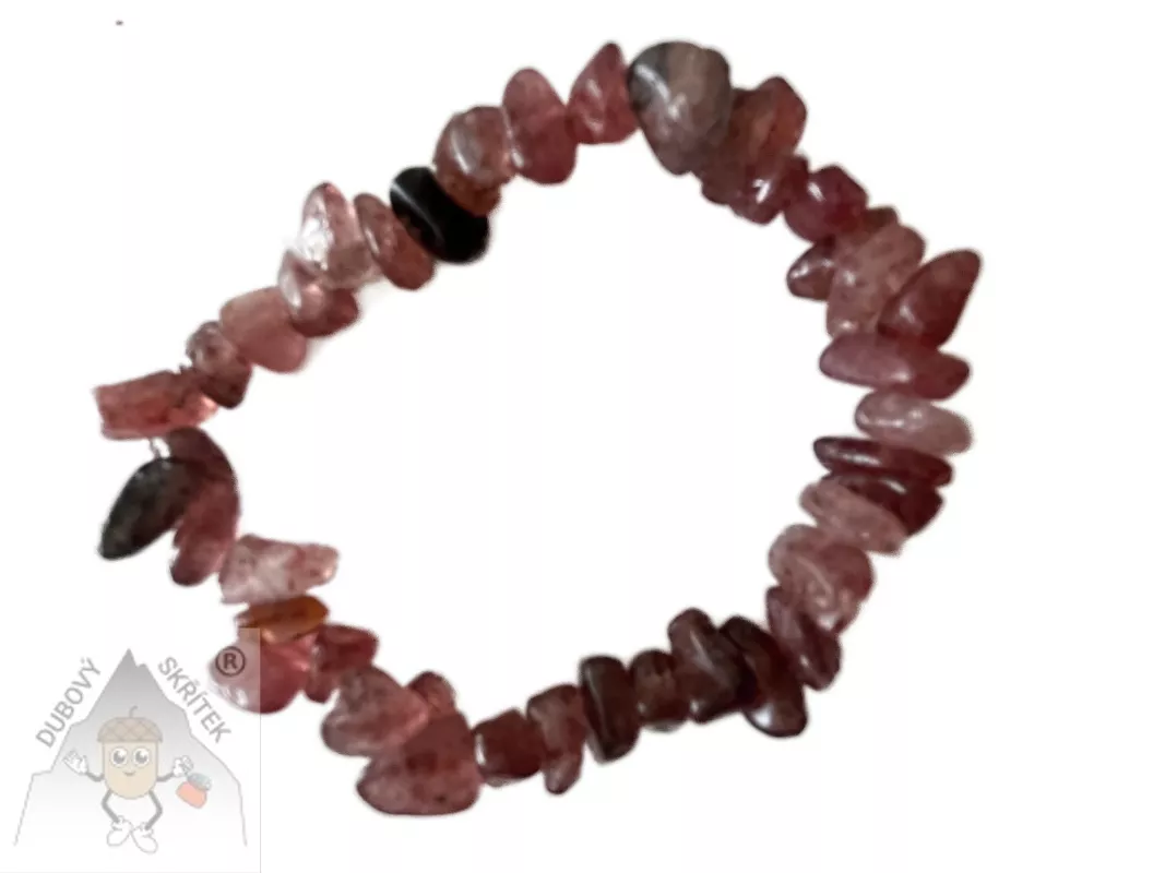 Pružný náramek z jahodového křemene ze sekaných přírodních kamínků