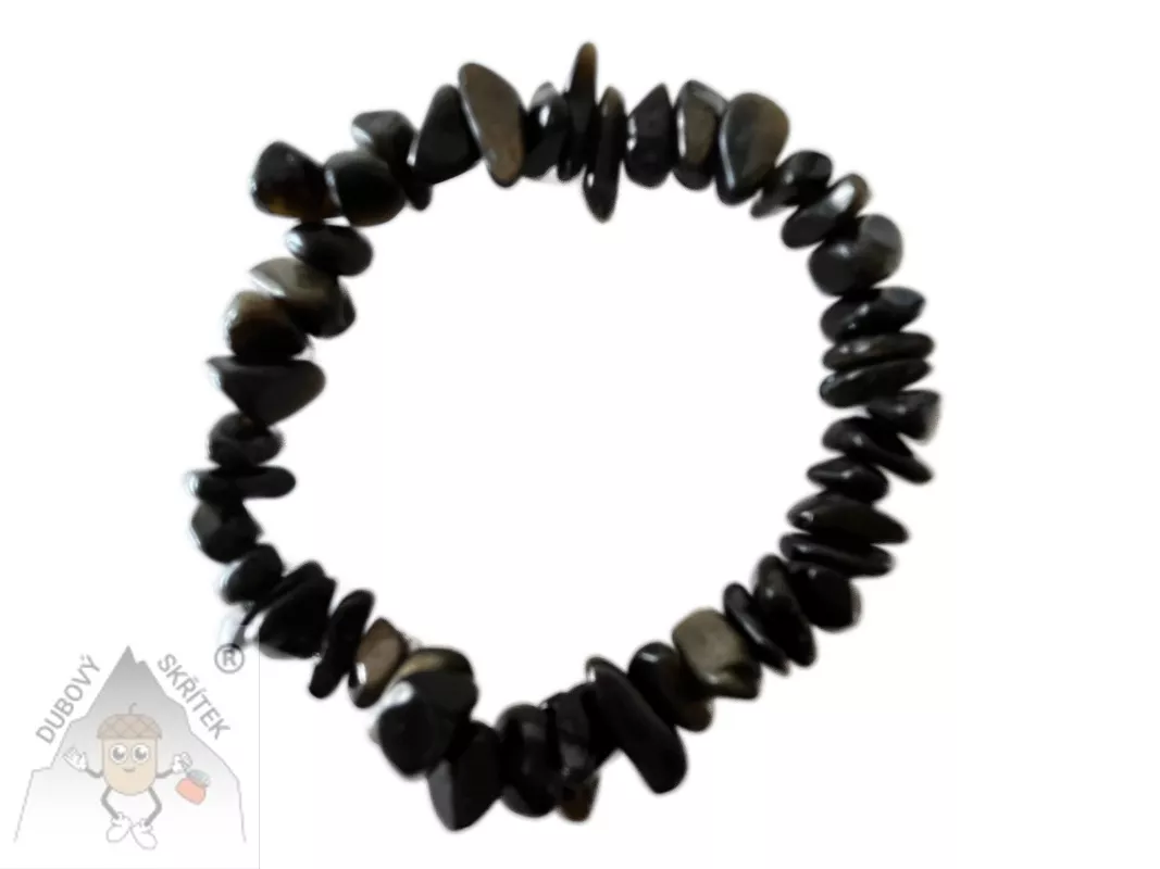 Pružný náramek z obsidiánu ze sekaných přírodních kamínků