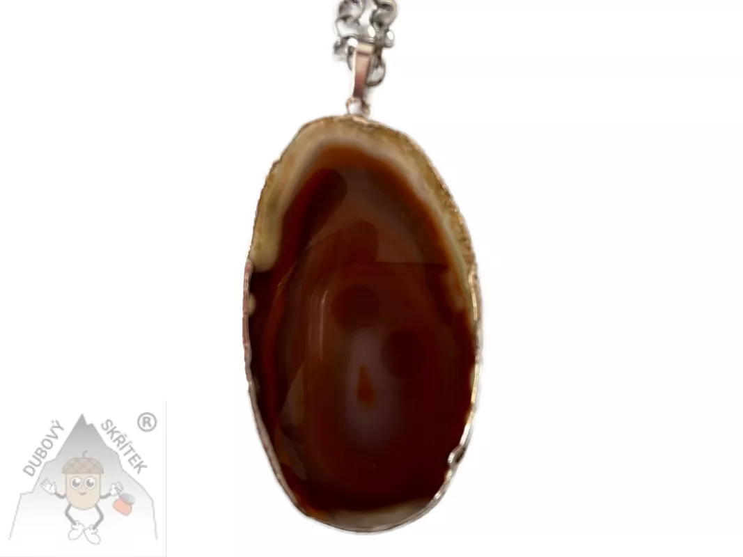 Minerální náhrdelník s achátem, oválný achátový přívěsek v teplých hnědých odstínech, přírodní šperk.
