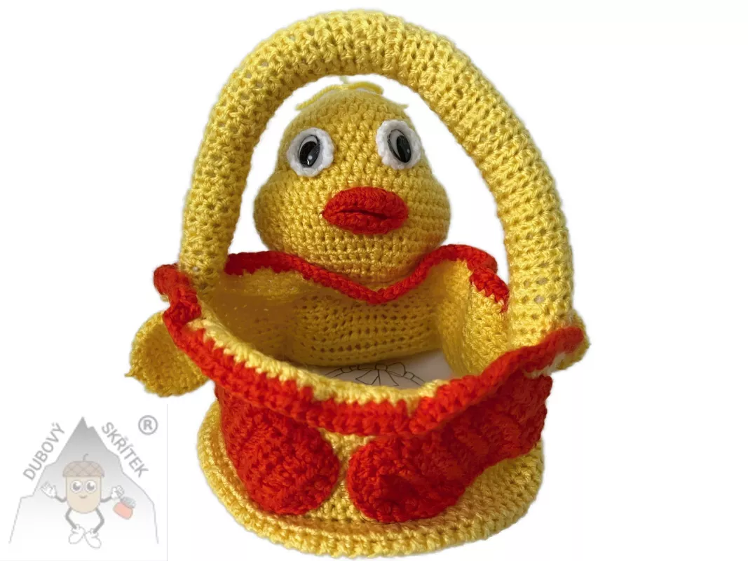 Háčkovaný Velikonoční kuřátkový košík, ruční velikonoční dekorace